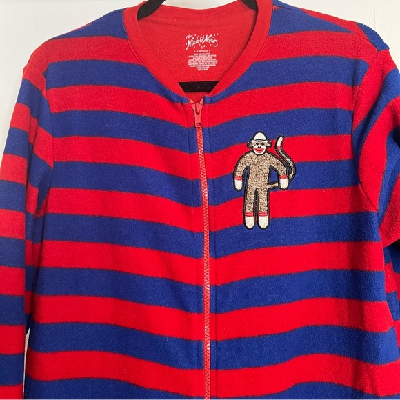 Nick & Nora Bright Blue and Red Striped Sock Monkey Onesie. Size Small. - Picture 6 of 8